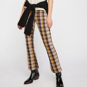 Free People Plaid Clean Cropped Flare Pants Women's Size 8 Preppy